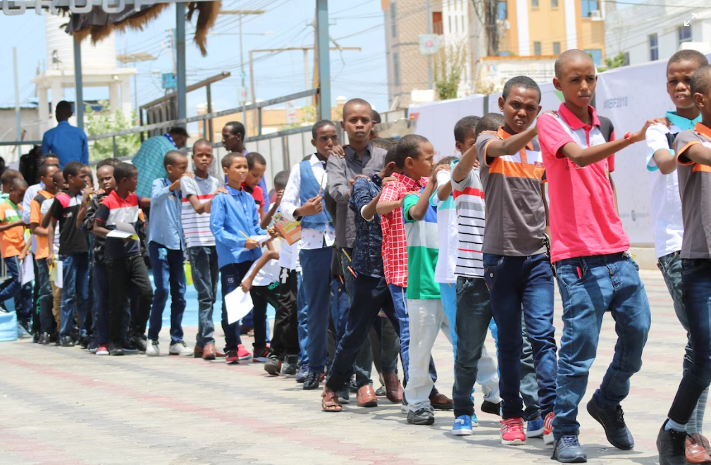 Somali children standing in line